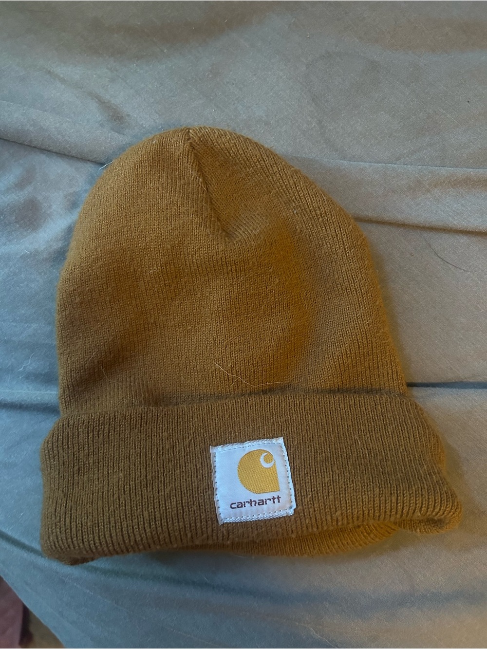 Carhartt Cuffed Beanie in Caramel Brown with Yellow Logo